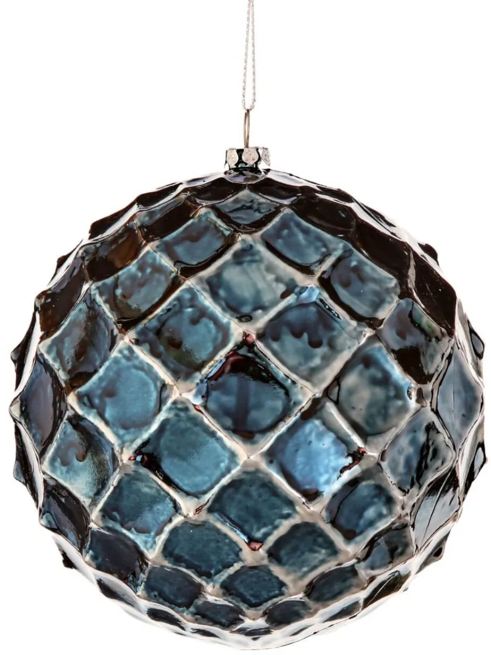 12 CM Blue Chrome Honeycombed Ball Ornament