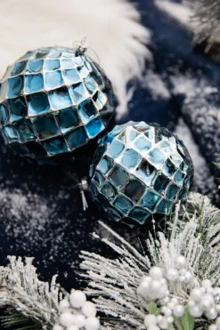 12 CM Blue Chrome Honeycombed Ball Ornament