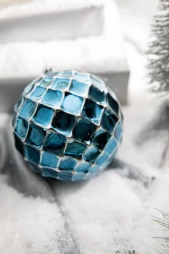 12 CM Blue Chrome Honeycombed Ball Ornament