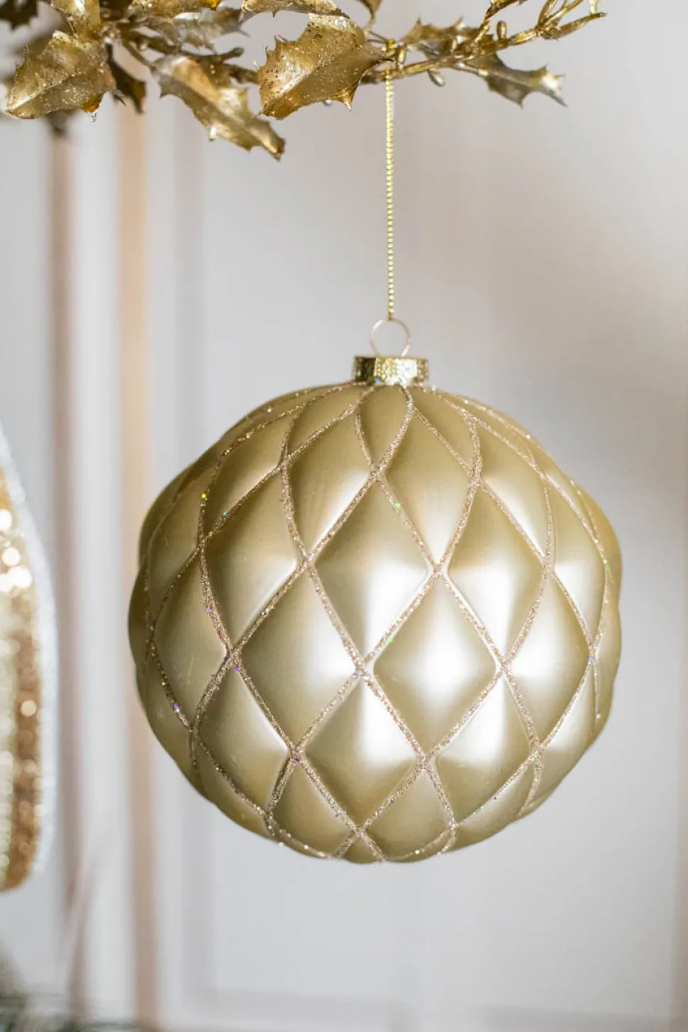 15 CM Champagne Matte Glitter Net Ball Ornament