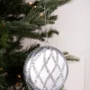 10cm Matte Glitter Flat Round Ornament - Silver