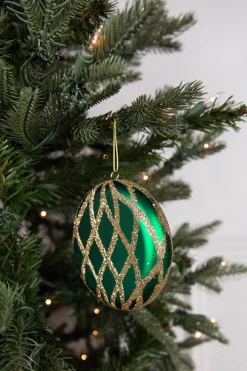 10cm Matte Glitter Flat Round Ornament - Green/Gold