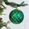 10 CM Quilted Matte Glitter Net Ball Ornament Emerald Green