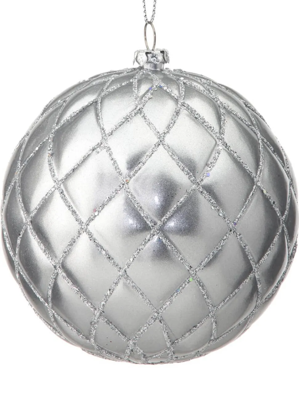 10 CM Silver Matte Glitter Net Ball Ornament