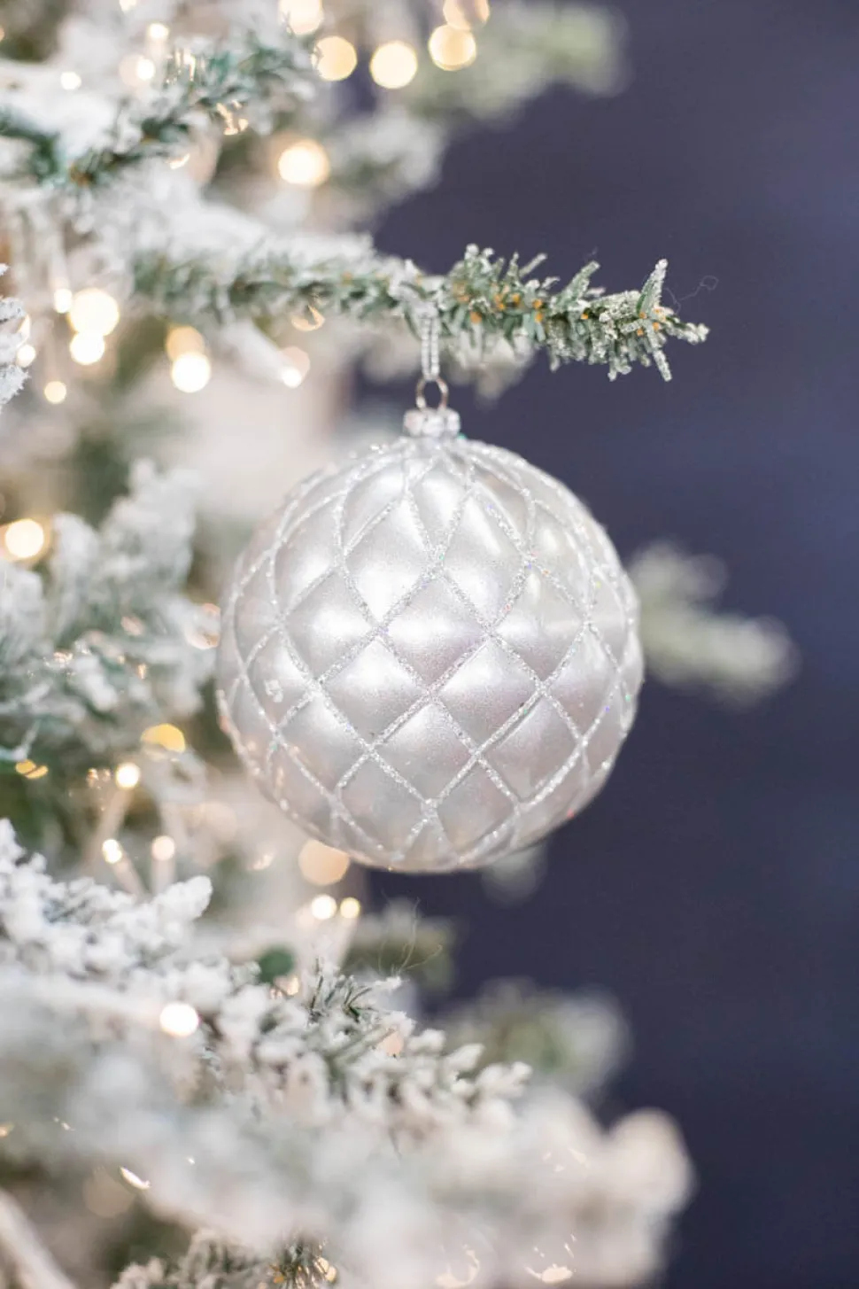 10 CM Silver Matte Glitter Net Ball Ornament