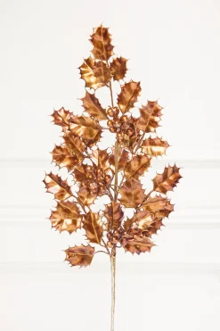 27" Copper Metallic Holly Berry Stem