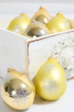 6ct Glass Drop Aztec Gold & Gold Velvet with Silver Snowflakes