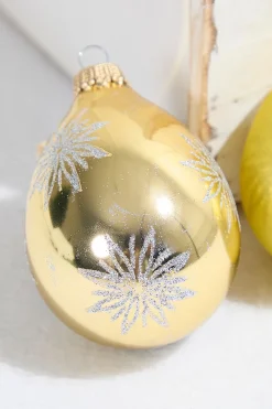 6ct Glass Drop Aztec Gold & Gold Velvet with Silver Snowflakes