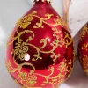 6ct Glass Drop Christmas Red & Red Velvet with Gold Floral Glitterlace