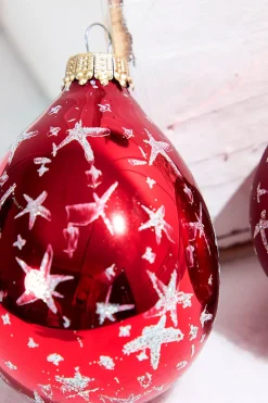 6ct Glass Drop Christmas Red & Red Velvet with Silver Stars