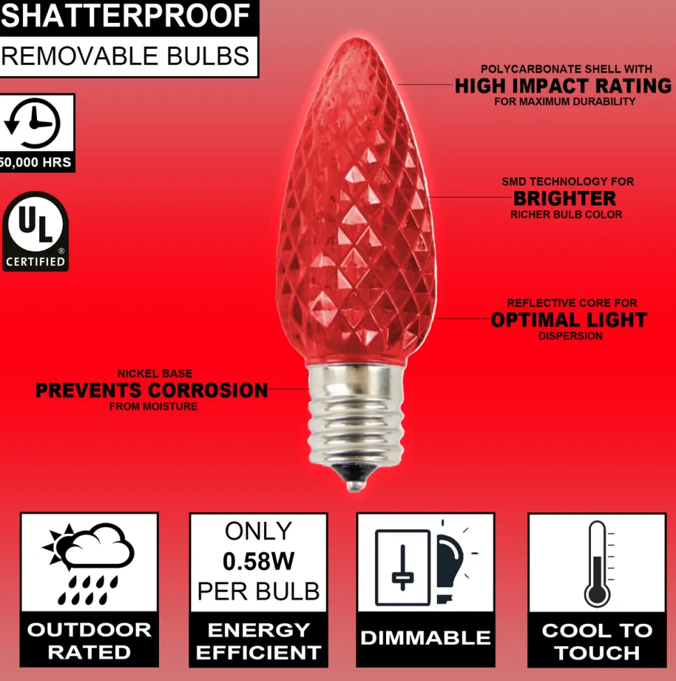 C9 Wonderful LED SMD Bulb (25 bulbs/bag) - Faceted, Red