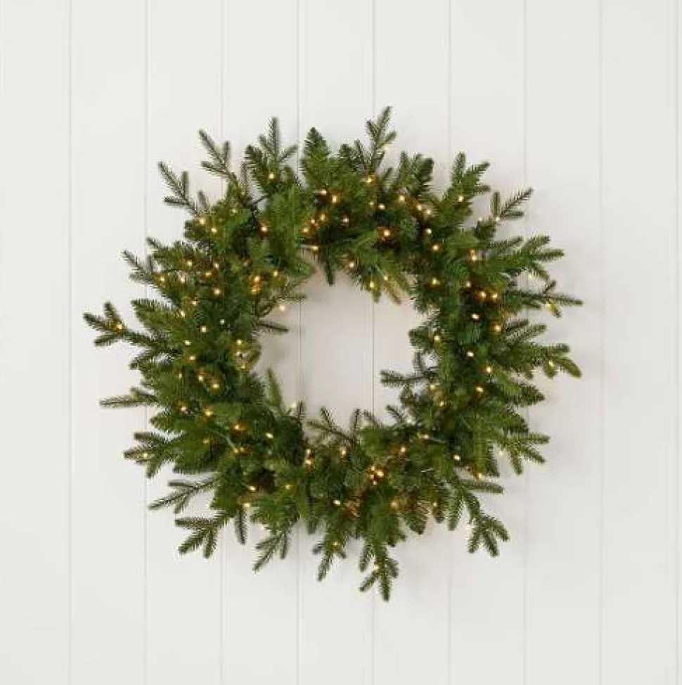24" Dandan Green Plug-In Wreath with Warm White LED Lights