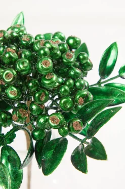 14" Dark Green Berry Bunch Metallic Stem