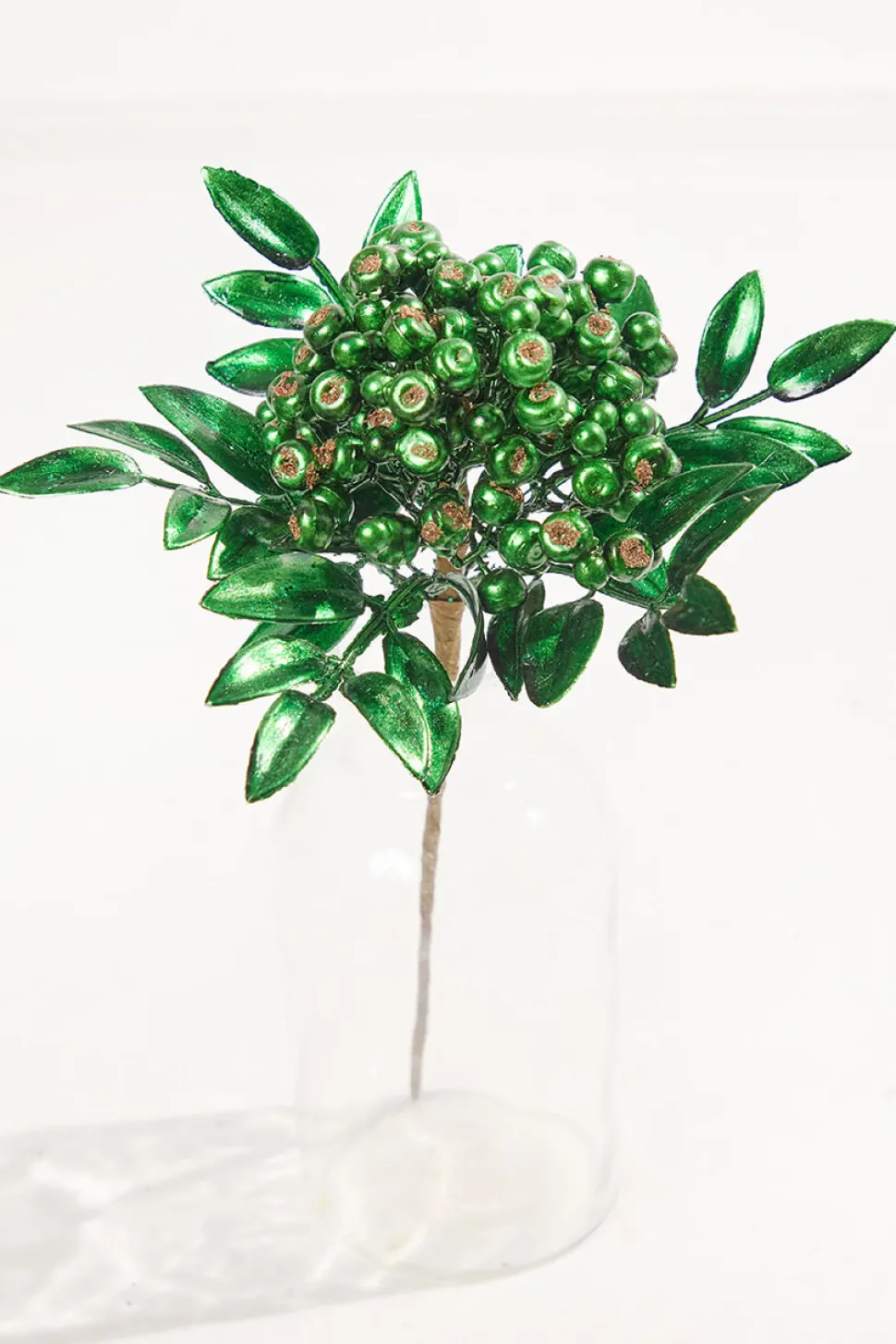 14" Dark Green Berry Bunch Metallic Stem