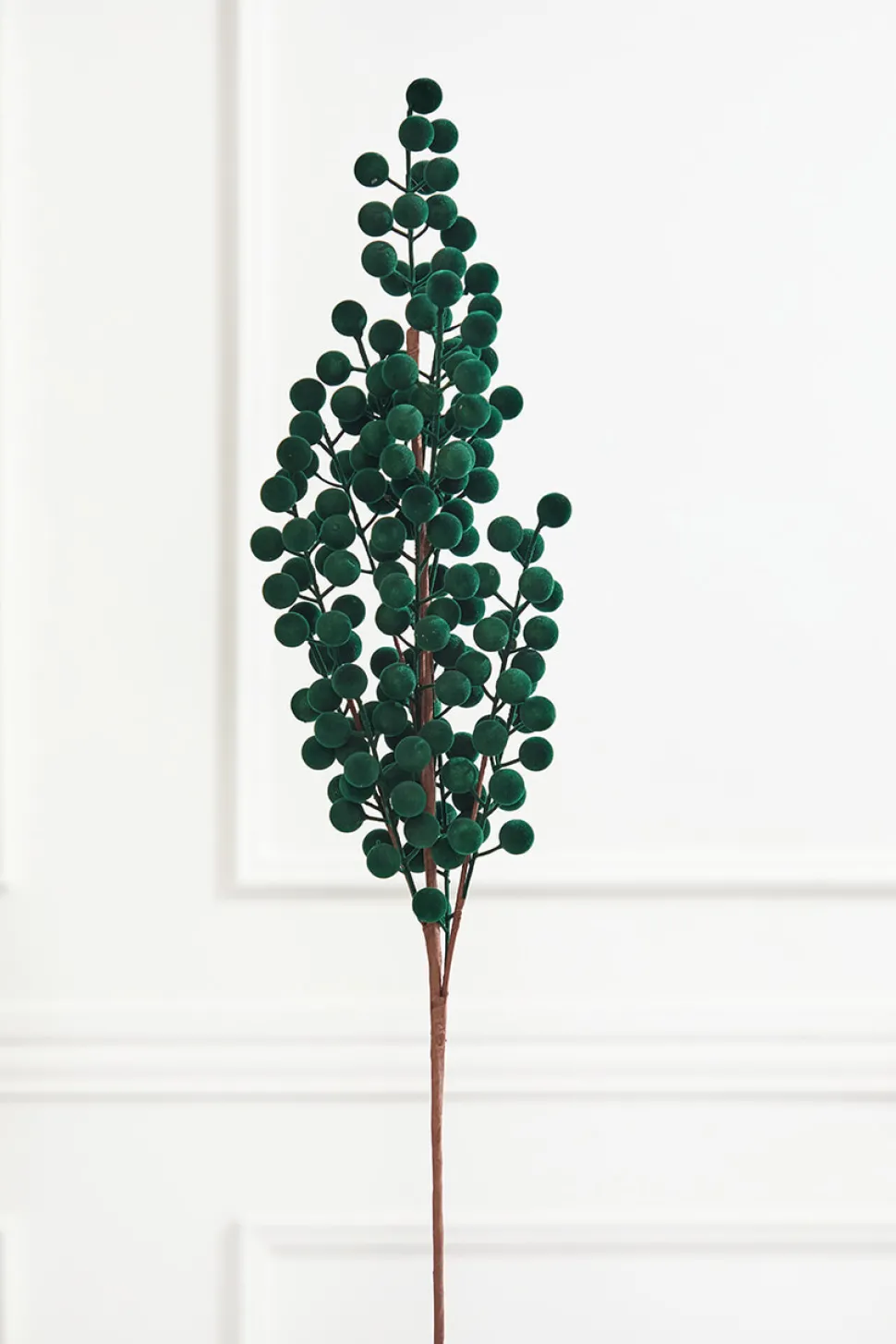 33" Dark Green Flocked Berry Spray