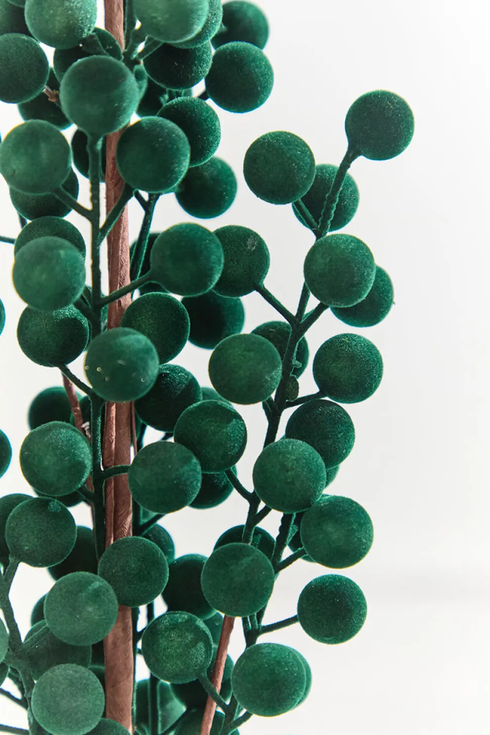 33" Dark Green Flocked Berry Spray