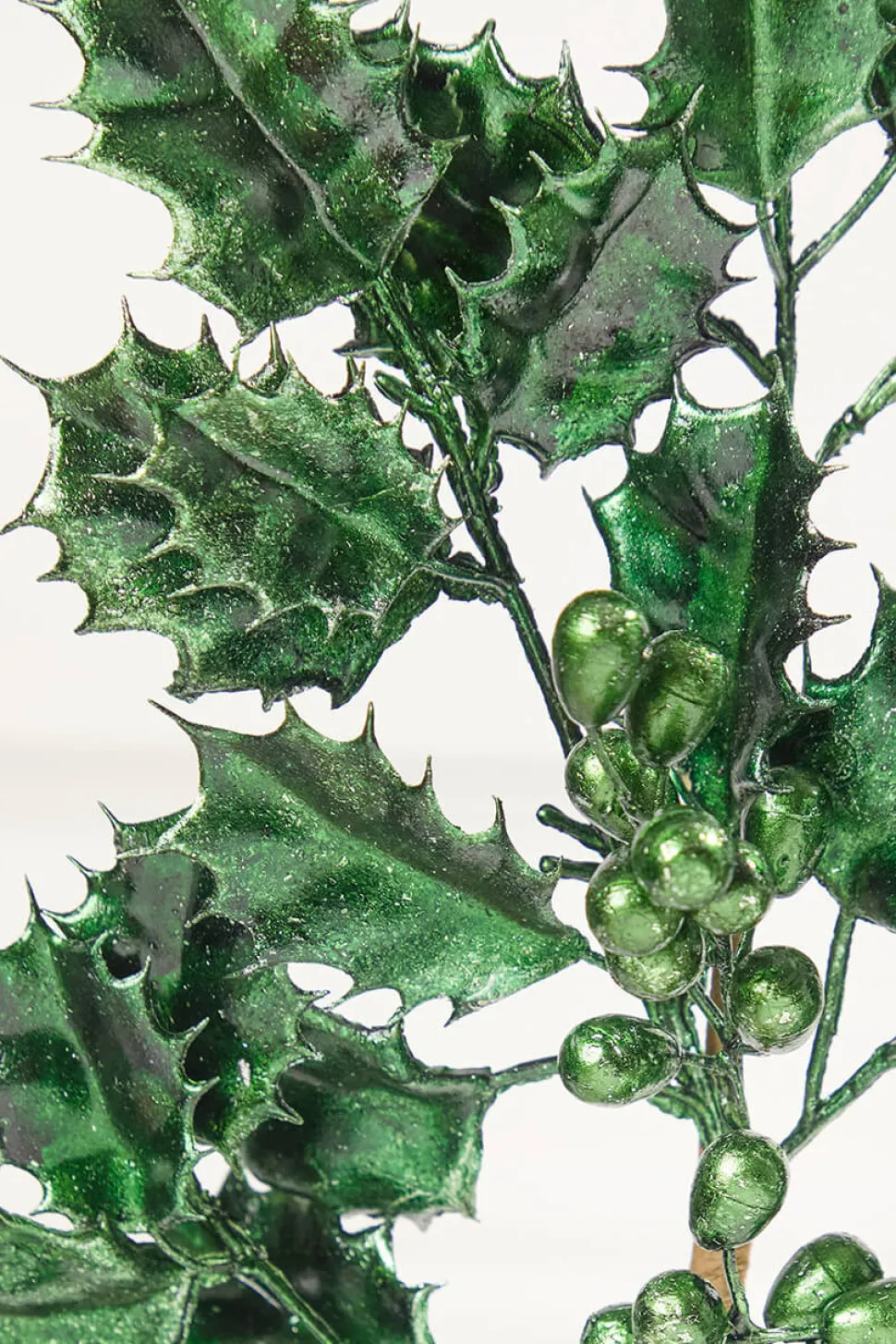 27" Dark Green Metallic Holly Berry Stem