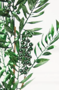 30" Dark Green Metallic Pepperberry Stem