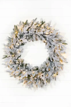 36" Deluxe Flocked Wreath With Warm White LED Lights