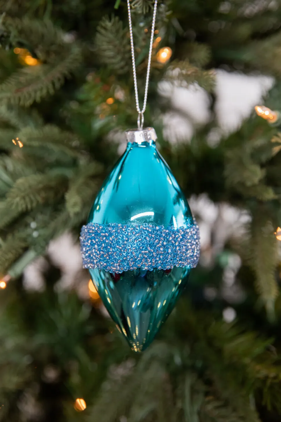 3” Drop/Ball Blue Glass Ornament