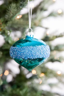 3” Drop/Ball Blue Glass Ornament
