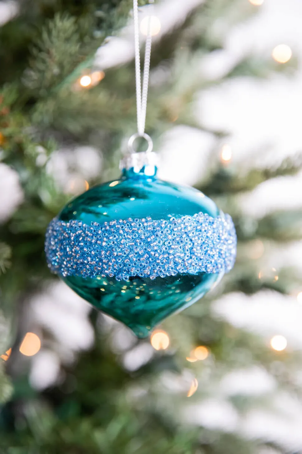 3” Drop/Ball Blue Glass Ornament