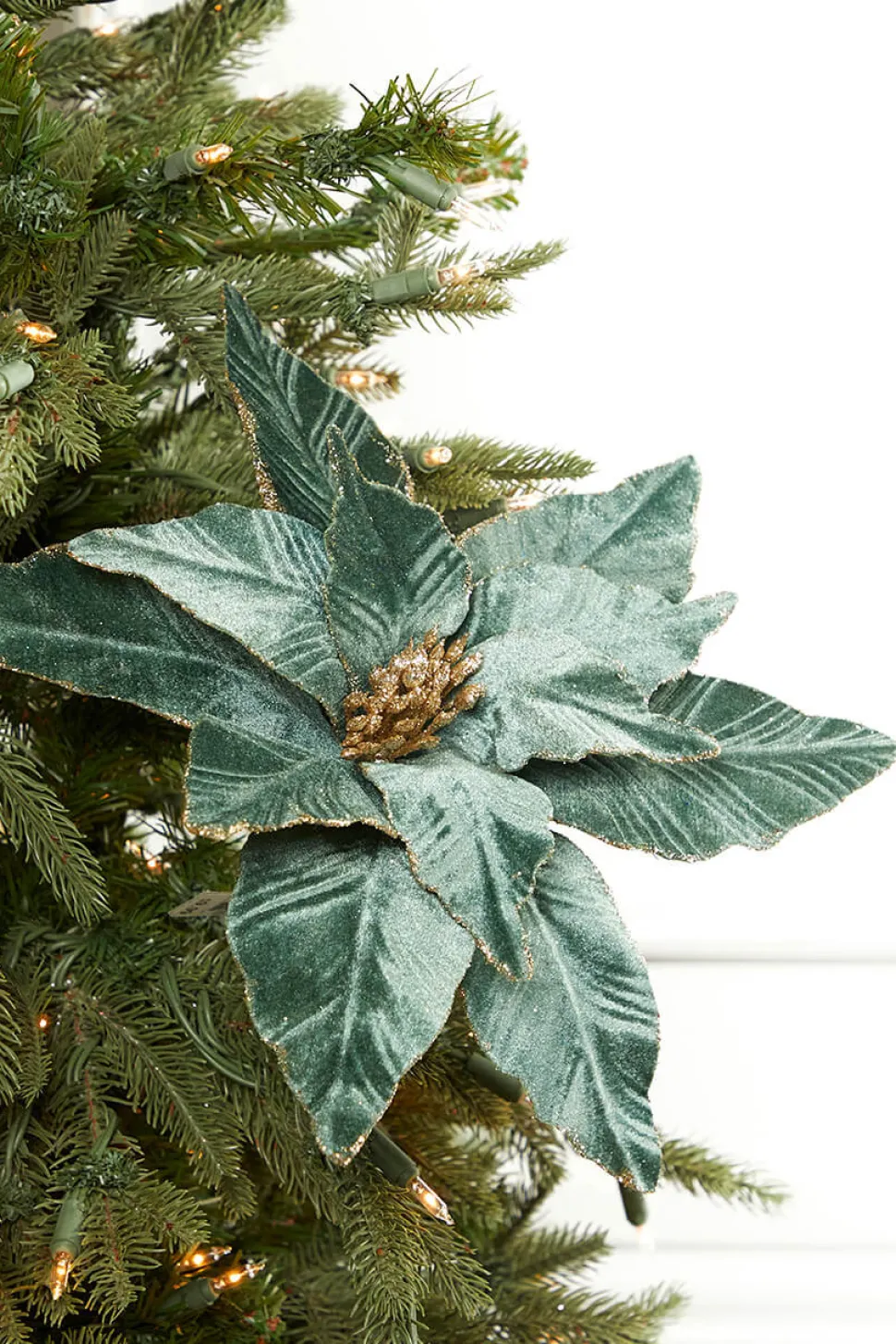 22" Dusty Green Velvet Poinsettia Stem