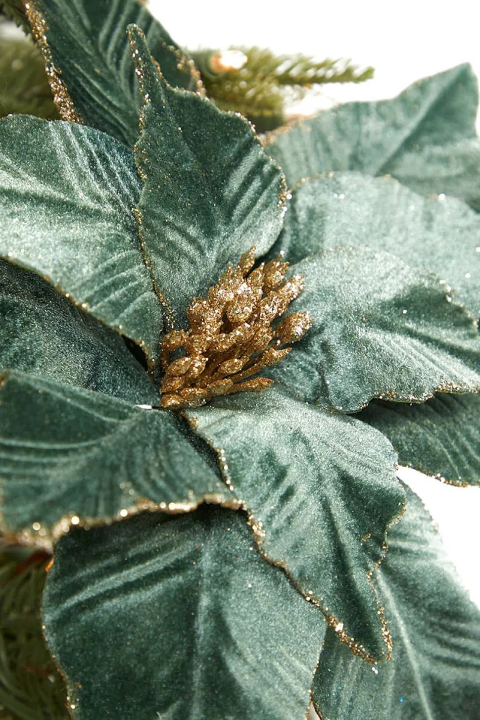 22" Dusty Green Velvet Poinsettia Stem