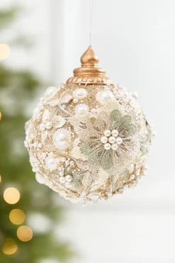 4" Embellished Pearl Glitter Ornament