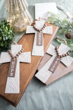 7.5" Embossed Cross With Beads Ornament