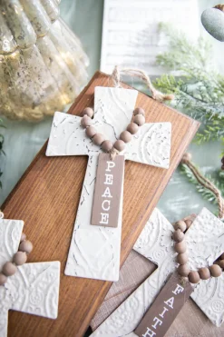 7.5" Embossed Cross With Beads Ornament