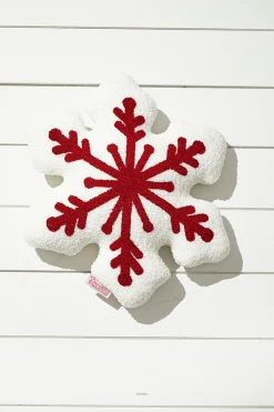 Embroidery Snowflake Pillow - Red