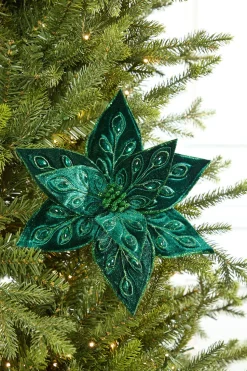 22" Emerald Jeweled Poinsettia Stem