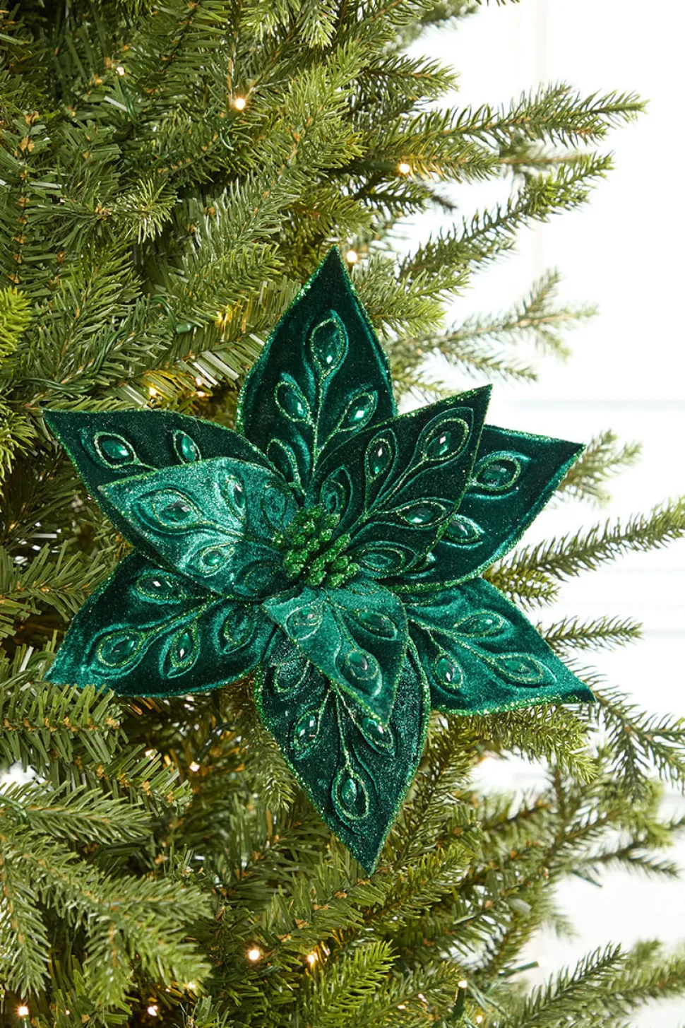 22" Emerald Jeweled Poinsettia Stem