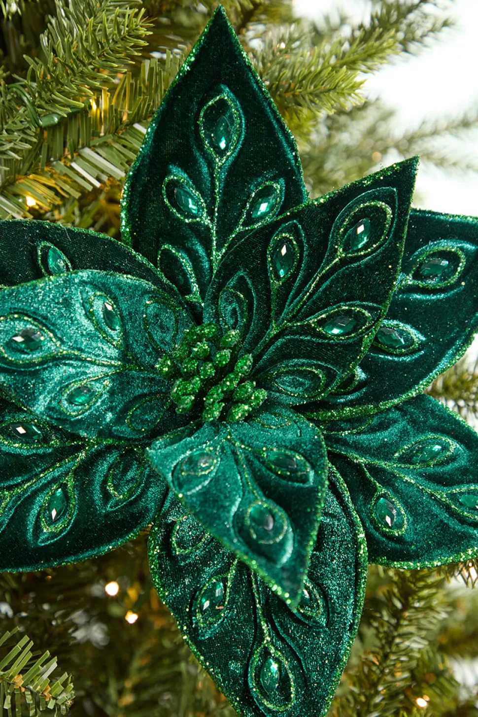 22" Emerald Jeweled Poinsettia Stem