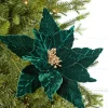 24" Emerald Velvet Glitter Poinsettia Stem
