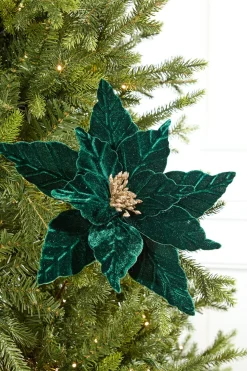 24" Emerald Velvet Glitter Poinsettia Stem
