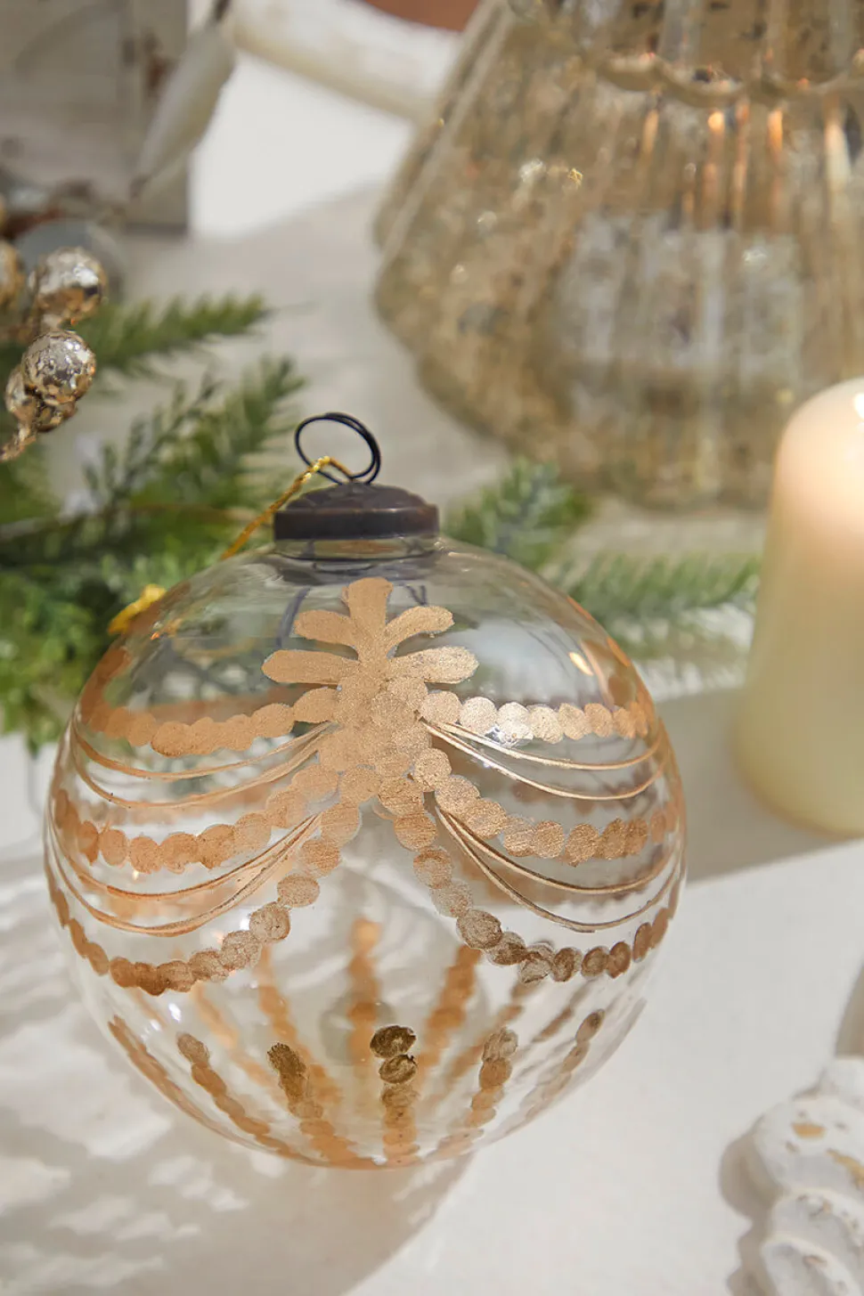 5" Etched Golden Garland Glass Ornament