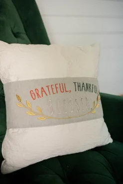 Fabric “Grateful, Thankful, Blessed" Pillow Wrap (16"L x 6"H)