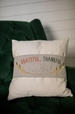 Fabric “Grateful, Thankful, Blessed" Pillow Wrap (16"L x 6"H)