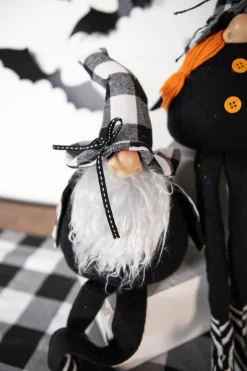 22” Fabric Halloween Buffalo Check Gnome Shelf Sitter