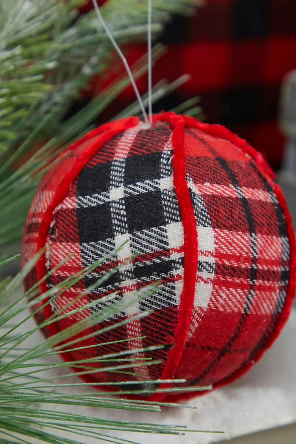 4” Fabric Plaid Ball Ornament