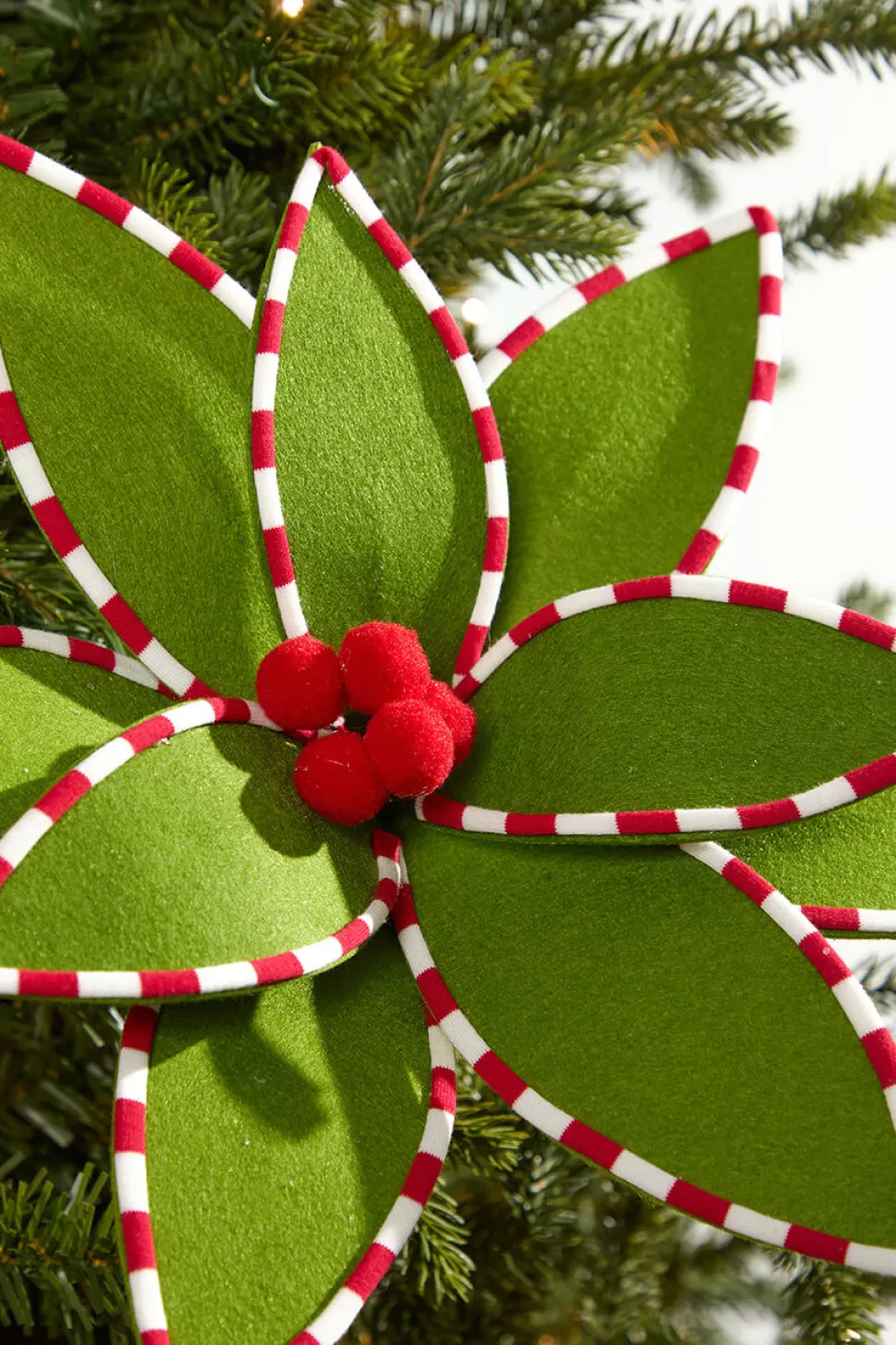 24" Felt Poinsettia with Peppermint Edge