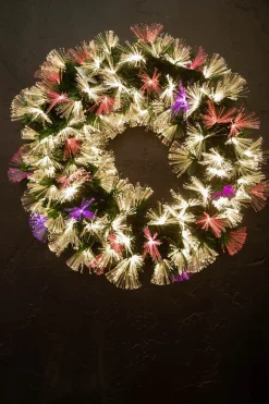 24" Fiber Optic Wreath - Multicolor with White