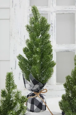 Flocked Pine Tree With Plaid Fabric - Large