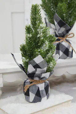 Flocked Pine Tree With Plaid Fabric - Small