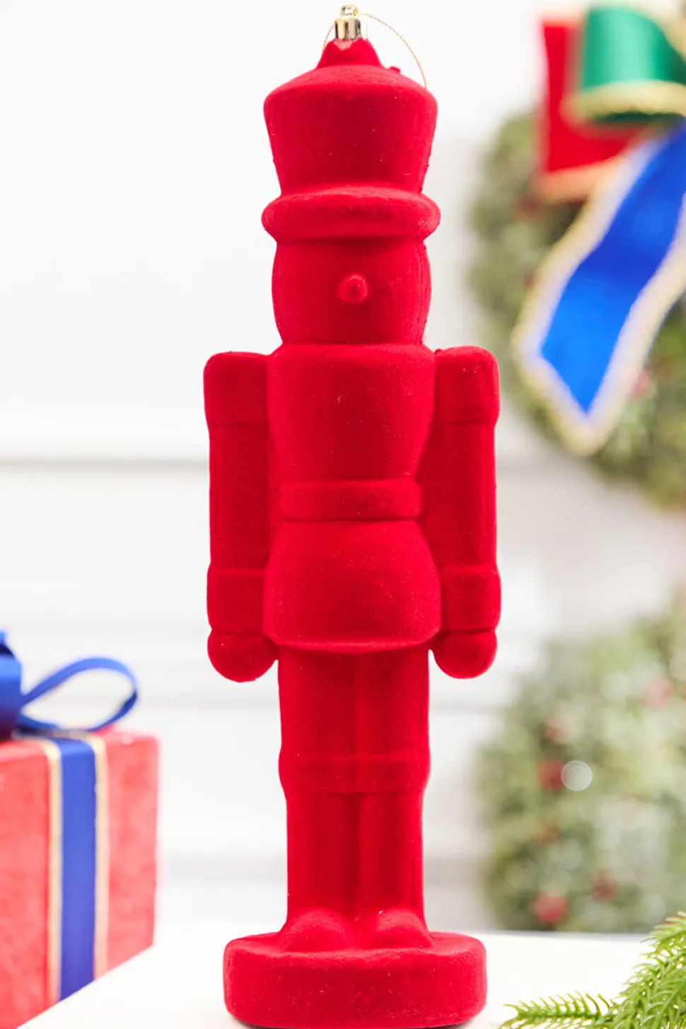13" Flocked Red Nutcracker Ornament