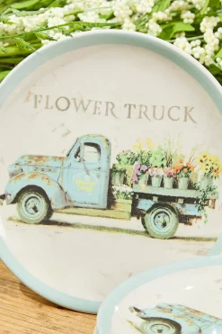 10" Flower Truck Dolomite Snack Plate - Set of 4