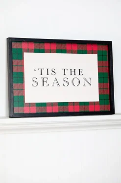 15.5" Framed Plaid Tis the Season Christmas Wall Art