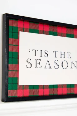 15.5" Framed Plaid Tis the Season Christmas Wall Art